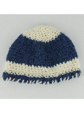 Handmade Adult Unisex Blue White Crochet Winter Beanie Hat